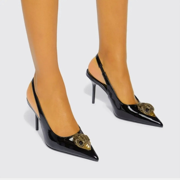 Kurt Geiger Shoes - Kurt Geiger London Large Eagle Head Black Patent Leather Slingback Pumps